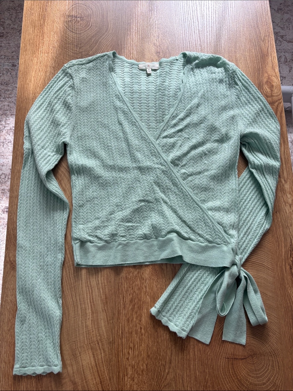 Ultra Flirt Mint Green Wrap V-Neck Sweater with Side Tie